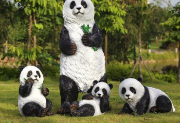 熊猫雕塑-用于园林景观一大三小玻璃钢熊猫雕塑