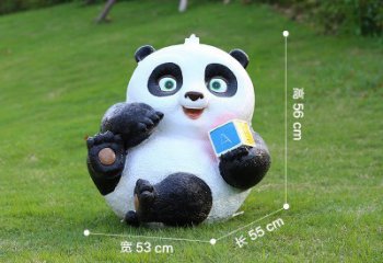 熊猫雕塑-学校卡通拿魔方小熊猫玻璃钢雕塑