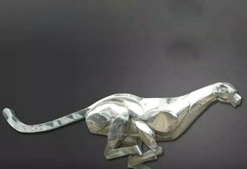 豹子雕塑-不锈钢镜面抛光奔跑的金钱豹雕塑