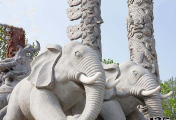 大象雕塑-大理石石雕广场景区一对大象雕塑
