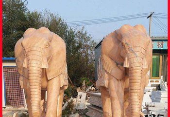 大象雕塑-晚霞红石雕户外园林大型景观镇宅大象雕塑