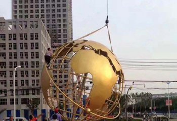 地球仪雕塑-城市广场创意不锈钢鎏金地球仪雕塑