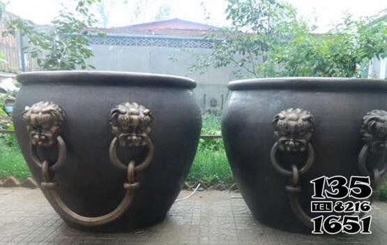 缸雕塑-水缸寺庙景观铜雕神兽狴犴缸雕塑高清图片