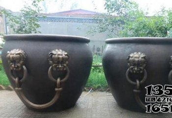 缸雕塑-水缸寺庙景观铜雕神兽狴犴缸雕塑