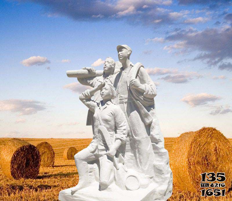 红军雕塑-公园汉白玉石雕看向远方的红军雕塑高清图片