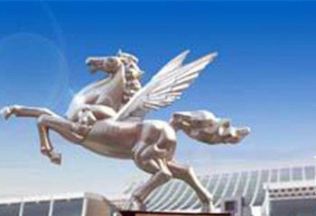 马雕塑-城市广场创意不锈钢镜面带翅膀的马雕塑