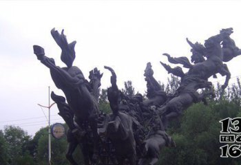 马群雕塑-公园里摆放的一群狂奔的玻璃钢创意马群雕塑