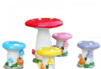 蘑菇雕塑-户外园林摆件庭院景观装饰 花园摆件树脂仿真蘑菇桌椅雕塑工艺品