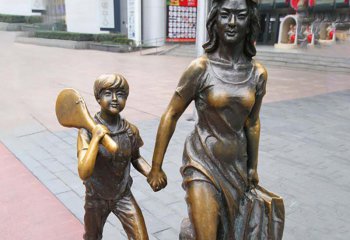 母子雕塑-景区街道铜铸和妈妈一起购物的母子雕塑