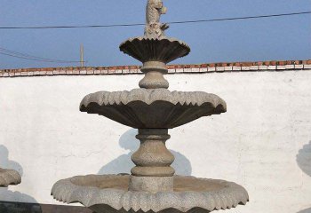 喷泉雕塑-校园装饰芝麻灰多层喷泉石雕