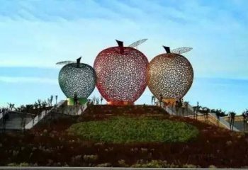 苹果雕塑-广场不锈钢镂空苹果雕塑