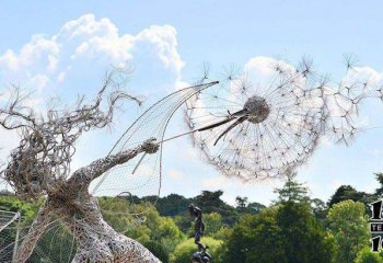 蒲公英雕塑-植物园不锈钢抽象人物和蒲公英雕塑