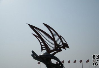 船帆雕塑-酒店公园广场镂空创意图不锈钢船雕塑