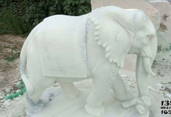 大象雕塑-汉白玉石雕行走的大象雕塑