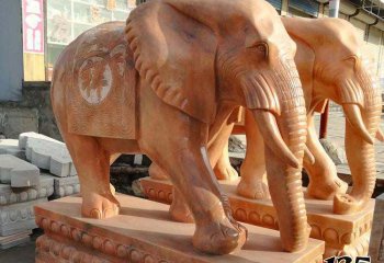 大象雕塑-户外酒店晚霞红石雕大型景观装饰品大象雕塑