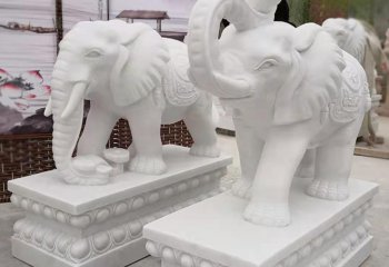 大象雕塑-户外庭院汉白玉石雕大象雕塑