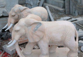 大象雕塑-景区创意大理石石雕两只大象雕塑