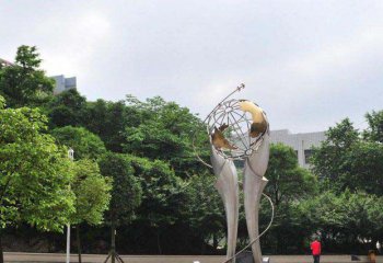 地球仪雕塑-广场创意抽象不锈钢地球仪雕塑