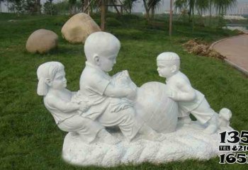 儿童雕塑-户外草坪汉白玉石雕拔萝卜的儿童雕塑
