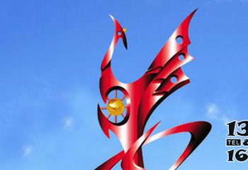 凤鸣朝阳雕塑-公园城市创意抽象玻璃钢红色凤凰雕塑