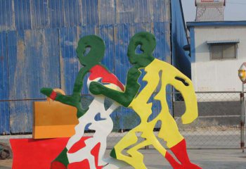 购物人雕塑-三里屯商业街奔跑喷漆不锈钢购物人雕塑