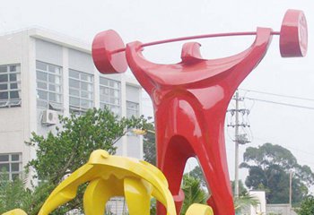 举重雕塑-城市花园广场摆放抽象不锈钢举重运动员系列雕塑