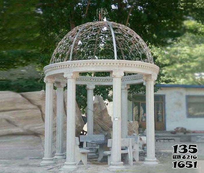 凉亭雕塑-镂空铁艺园林景区摆放欧式凉亭雕塑高清图片