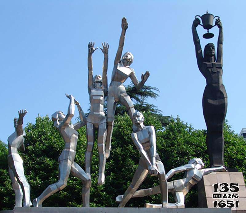排球雕塑-体育公园不锈钢打排球运动员人物主题雕塑高清图片