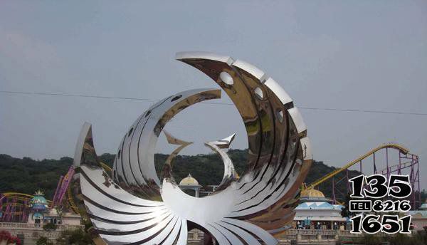 凤凰雕塑-公园创意不锈钢镜面抽象凤凰雕塑