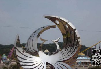 凤凰雕塑-公园创意不锈钢镜面抽象凤凰雕塑