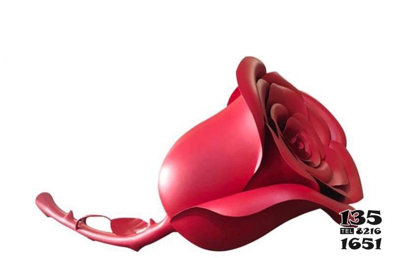 玫瑰花雕塑-室内不锈钢红玫瑰花朵雕塑高清图片