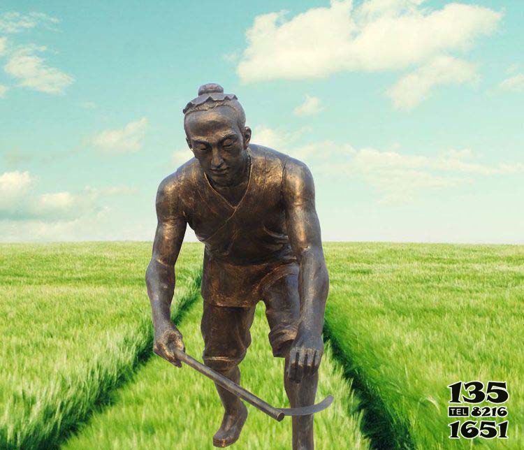 农耕雕塑-花园摆放古人割稻子农耕系列人物铜雕高清图片