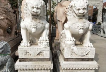 狮子雕塑-祠堂汉白玉石雕大型仿真动物狮子雕塑