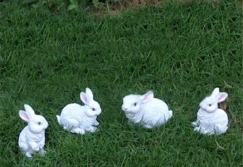 兔子雕塑-草坪四只玩耍的白色兔子雕塑