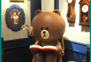 熊雕塑-游乐园看书布朗熊玻璃钢熊雕塑
