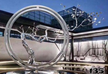 圆环雕塑-户外广场创意不锈钢镜面树圆环雕塑