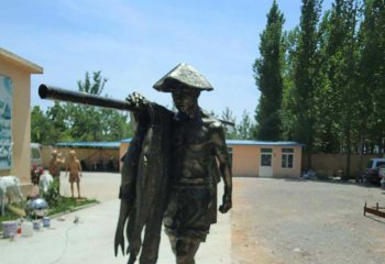 打渔雕塑-花园广场渔民打鱼归来人物纯铜雕塑
