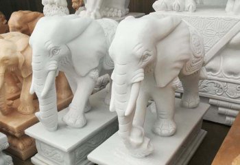 大象雕塑-园林景区石雕汉白玉大象雕塑