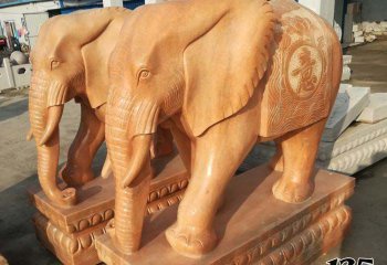 大象雕塑-酒店企业晚霞红石雕如意浮雕大象雕塑