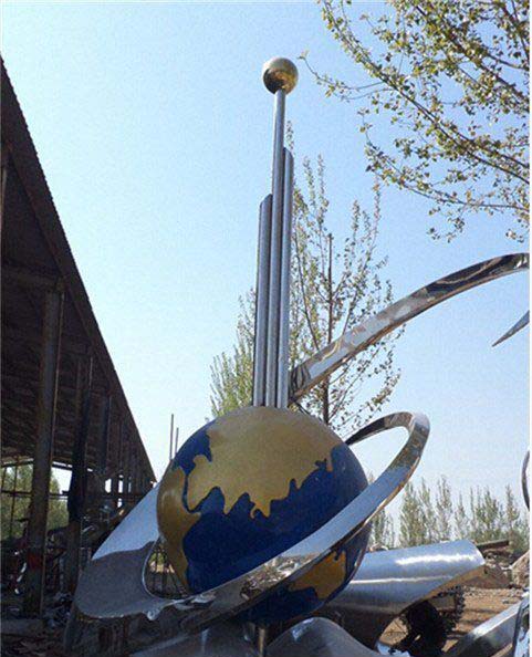 地球仪雕塑-公园创意不锈钢球体地球仪雕塑高清图片