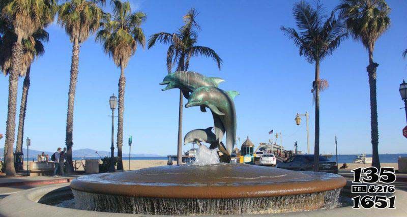 海豚雕塑-户外池塘几只跳跃的不锈钢海豚雕塑高清图片