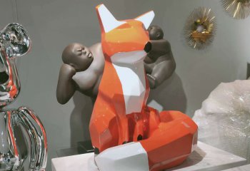 狐狸雕塑-室内玻璃钢坐立的狐狸雕塑