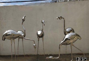 火烈鸟雕塑-景区一群不锈钢镜面火烈鸟雕塑