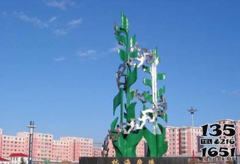 树雕塑-不锈钢广场抽象树和鸟儿雕塑