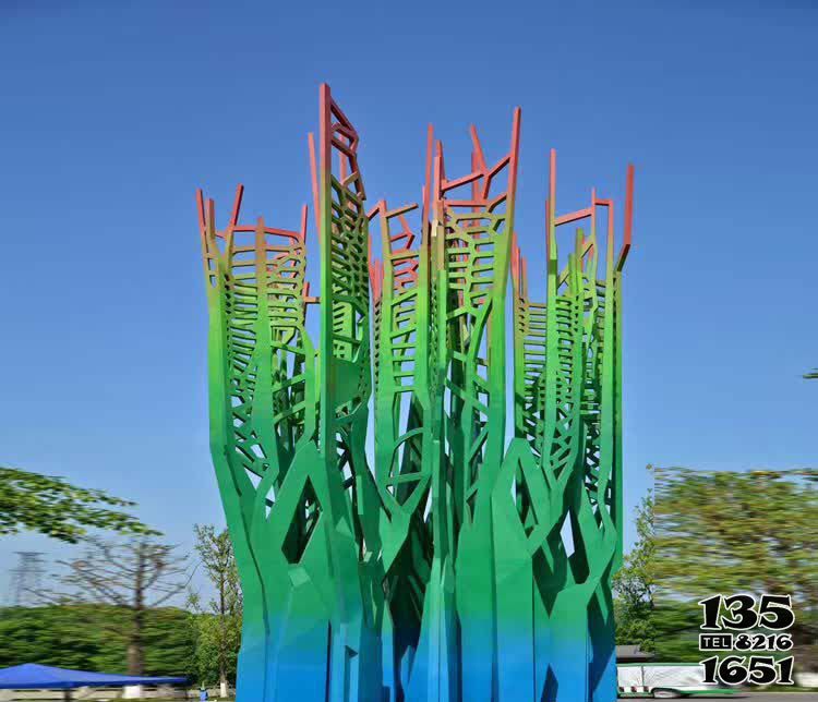 树雕塑-海洋馆摆放彩色不锈钢抽象大树雕塑