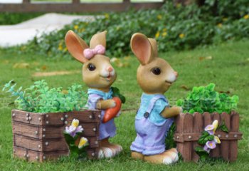兔子雕塑-公园草坪玻璃钢拿着胡萝卜的卡通兔子雕塑