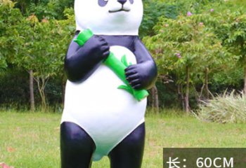 熊猫雕塑-别墅景区手拿竹子站立玻璃钢熊猫雕塑