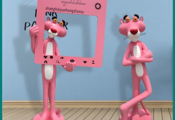 豹子雕塑-商场可爱粉红豹树脂雕塑