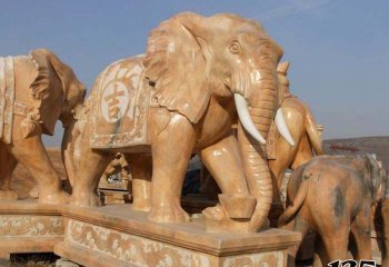 大象雕塑-公园大象石雕晚霞红大象雕塑