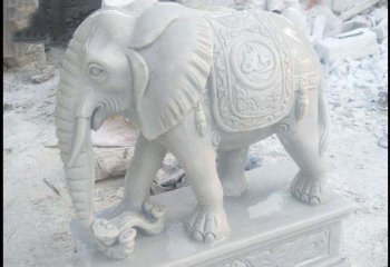 大象雕塑-汉白玉石雕浮雕如意大象雕塑